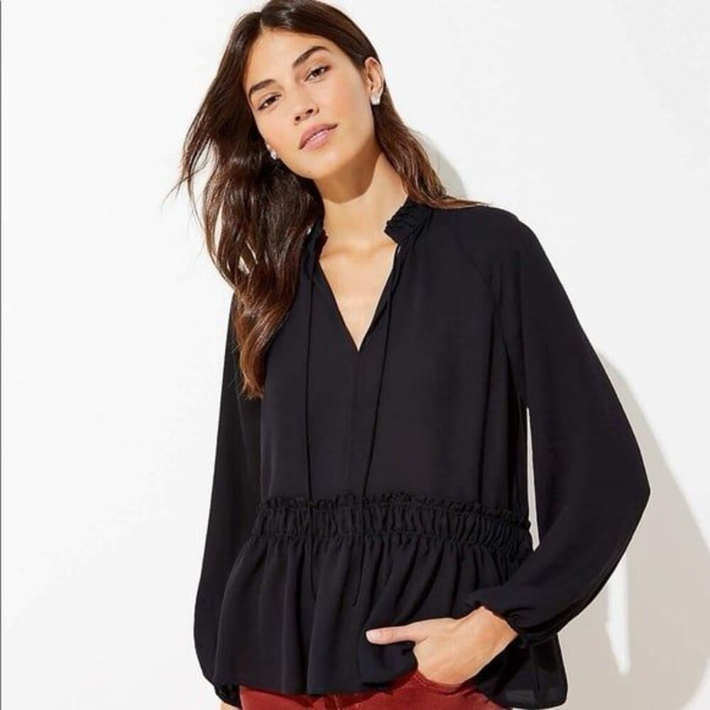 Ann Taylor LOFT Black Longsleeve Peplum Blouse